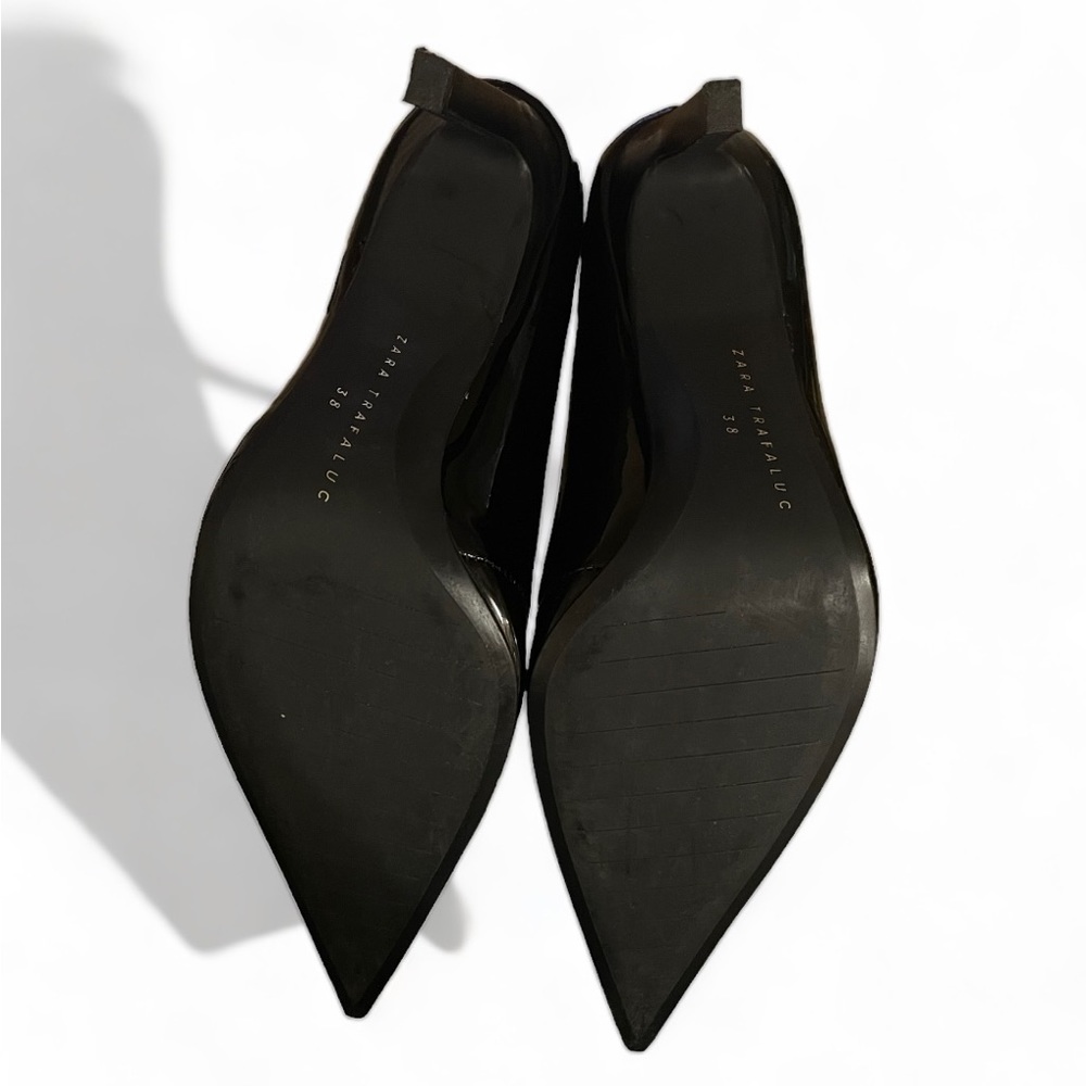 Zara Black Patent Pointed Lace-Up Heel Booties (Size 7) - Picture 4 of 5
